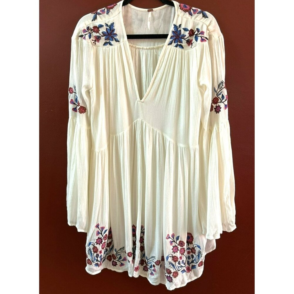 Free People Women's White Embroidered Fairy Boho Romantic Mini Dress XS Feminine